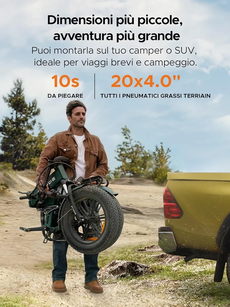 ENGWE Bicicletta Elettrica Pieghevole| 768Wh 16AH Durata 110KM|
20"×4.0" Fat Tire|Sensore di Coppia| Sospensione Completa| 8 Velocità| ENGINE Pro 2.0